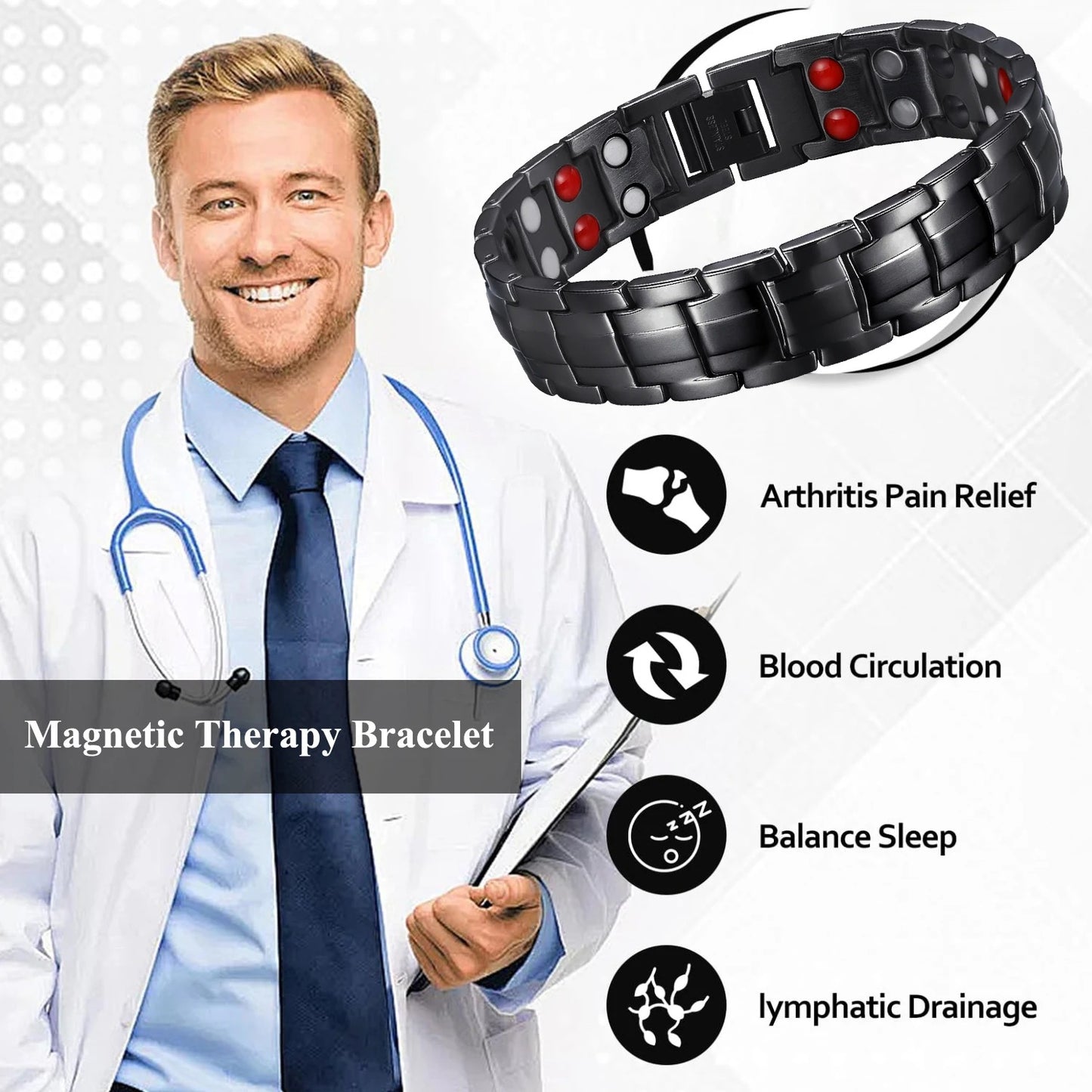 Health Magnetic Stainless-Steel Bracelet for Weightloss, Arthritis, balanced sleep (anti stress), and Anti-Radiation